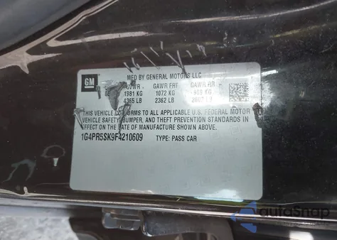 2015 Buick Verano Convenience Group from USA, damaged, VIN 1G4PR5SK9F4210609